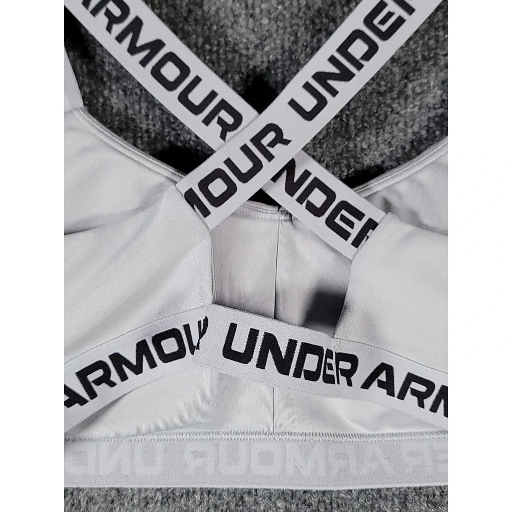 Under Armour Crossback Sports Bra Small Gray Logo Strap Pullover Wireless Padded